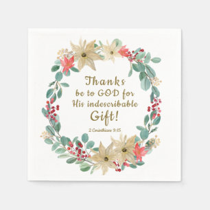 Christmas Wreath Thanks be to God Bible Verse Napkin