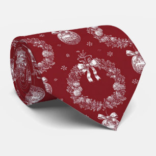 Christmas Wreath Toile on Deep Red Tie