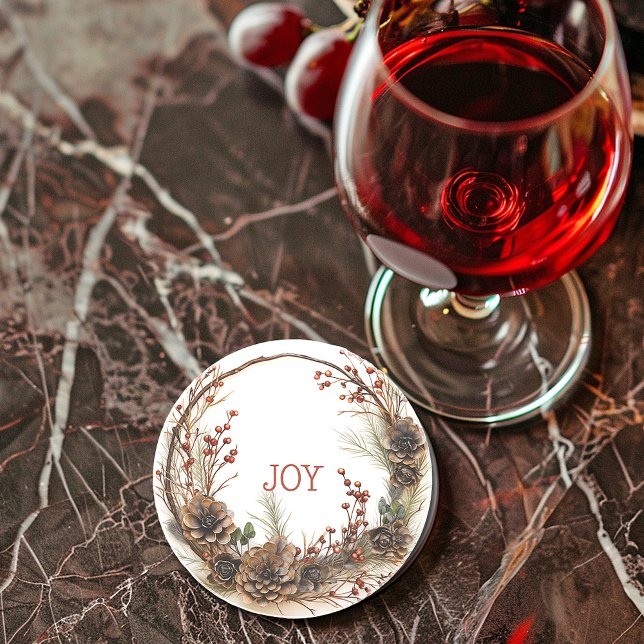 Christmas Wreath Twigs Branches Pine Cones Berries Coaster (Creator Uploaded)