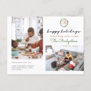 Christmas Wreath Two Photo Holiday Moving Announcement Postcard