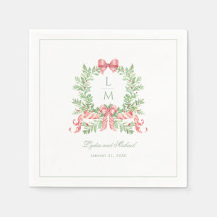 Christmas Wreath w Candy Cane Bow Monogram Napkin