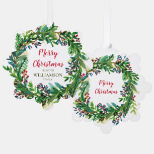 Christmas Wreath Watecolor Holiday Family Name Tree Decoration Card