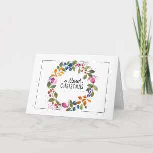 Christmas Wreath, Watercolor Print Holiday Card