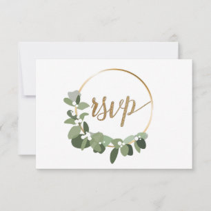 Christmas Wreath wedding Gold RSVP no mailing Card
