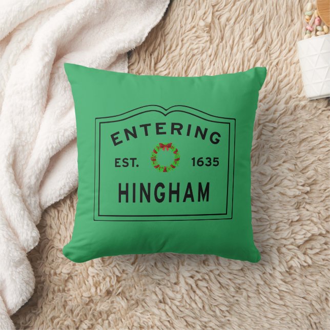Christmas Wreath Welcome to Hingham MA Cushion (Blanket)