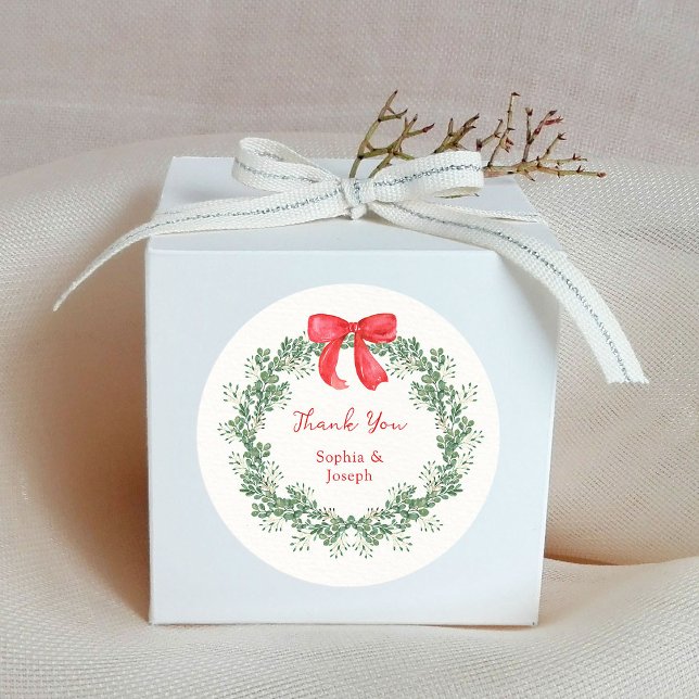 Christmas Wreath | Whimsical Holiday Wedding Classic Round Sticker (Creator Uploaded)