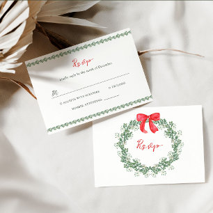 Christmas Wreath Whimsical Holiday Wedding RSVP Card