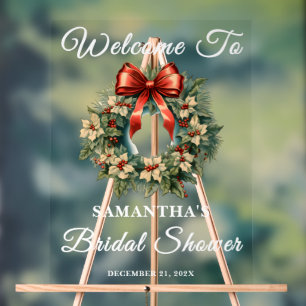 Christmas Wreath Winter Bridal Shower Welcome Acrylic Sign