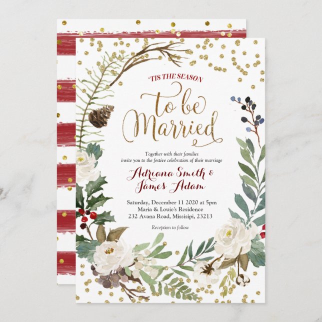 Christmas Wreath Winter Holiday Wedding Invitation (Front/Back)