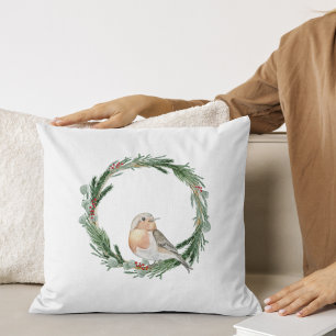 Christmas wreath with a bird cushion