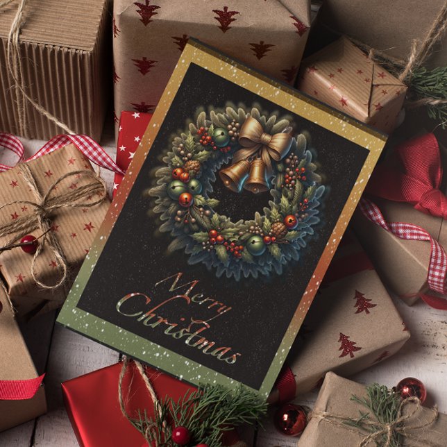 Christmas Wreath with Bells Holiday Greeting Card (Creator Uploaded)