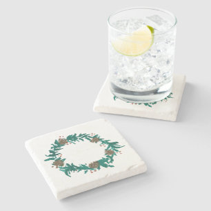 Christmas Wreath with Berries Stone Coaster