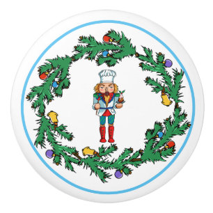Christmas Wreath With Chef Nutcracker Ceramic Knob