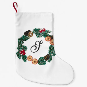 Christmas wreath with customisable initial small christmas stocking