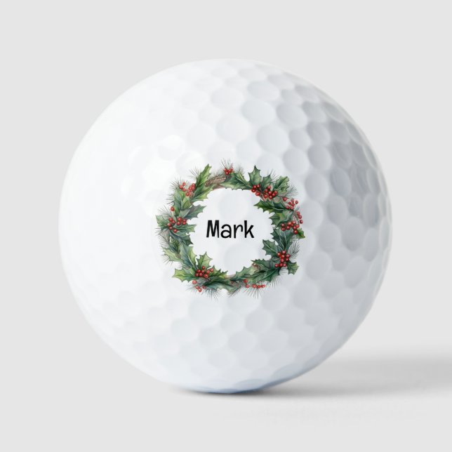 Christmas Wreath with golfer name Golf Balls (Front)