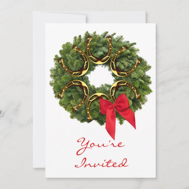 Christmas Wreath with Horseshoes Invitation (Front)