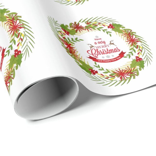 Christmas Wreath with Mistletoe Wrapping Paper (Roll Corner)