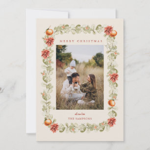 Christmas Wreath with Oranges and Poinsettia Photo Invitation