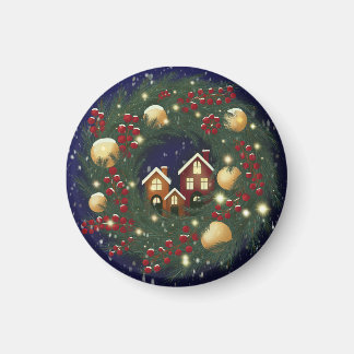 Christmas wreath with pine branches magnet