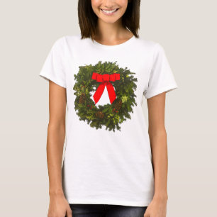 Christmas Wreath with Pine Cones and Red Bow T-Shirt