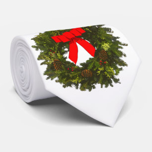 Christmas Wreath with Pine Cones and Red Bow Tie