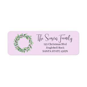 Christmas wreath with pink berries return address label