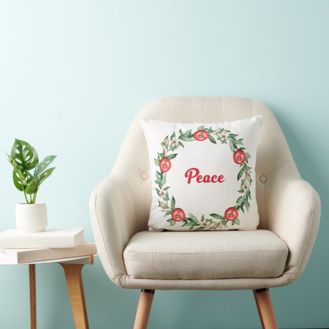 Christmas Wreath with Pink Blooms | Peace Pillow (Chair)