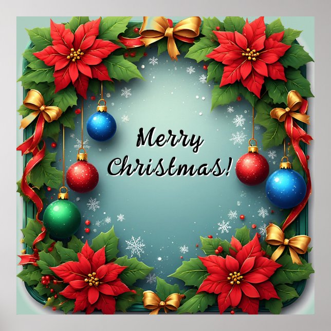 Christmas Wreath with Poinsettias Poster (Front)