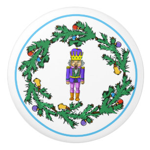 Christmas Wreath With Purple Nutcracker Ceramic Ceramic Knob