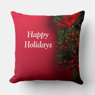 christmas wreath with red berries cushion