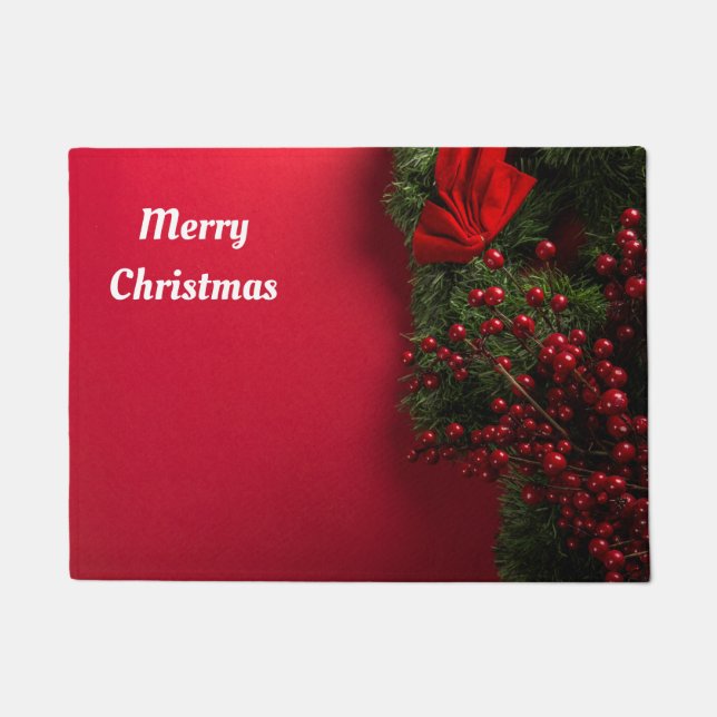 christmas wreath with red berries doormat (Front)