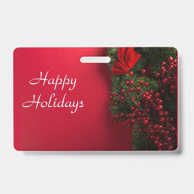 christmas wreath with red berries    ID badge (Front)