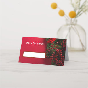 christmas wreath with red berries place card