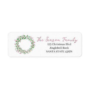 Christmas wreath with red berries return address label