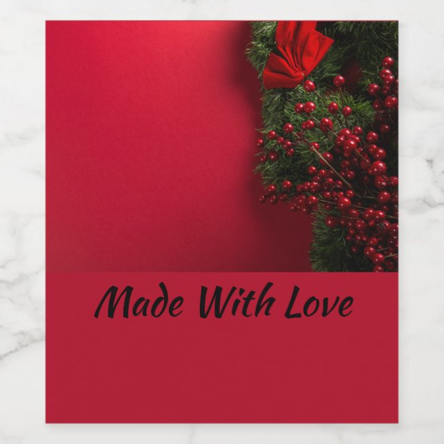 christmas wreath with red berries           wine label (Single Label)