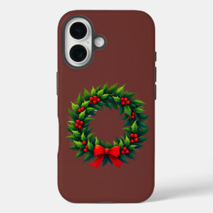 Christmas Wreath with Red Bow iPhone 16 Case