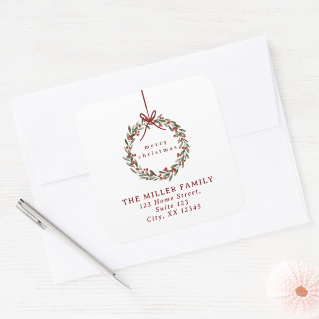Christmas wreath with red bow Return Address Label (Envelope)