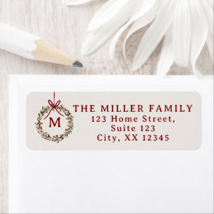 Christmas wreath with red bow Return Address Label