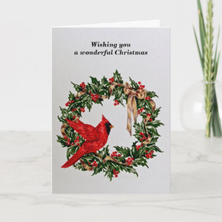 Christmas Wreath with Red Cardinal Holiday Card