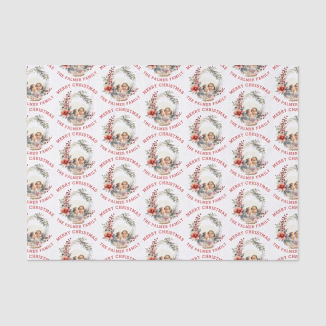 Christmas wreath with red flowers and photo tissue paper (Front)