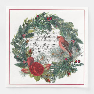 Christmas Wreath with Roses and Grosebeak Napkin
