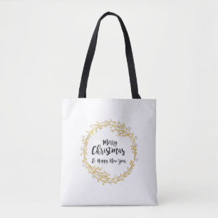 Christmas wreath with silver glitter snowflakes tote bag