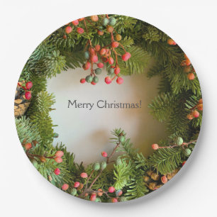 Christmas wreath with small berries paper plate