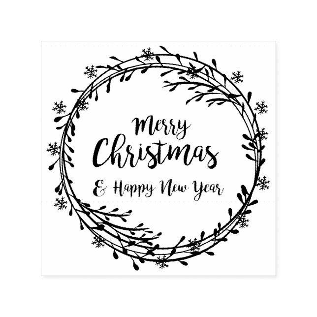 Christmas wreath with snowflakes self-inking stamp (Design)