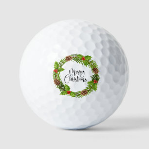 Christmas wreath with text Merry Christmas Golf Balls
