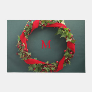 Christmas wreath with velvet ribbon doormat
