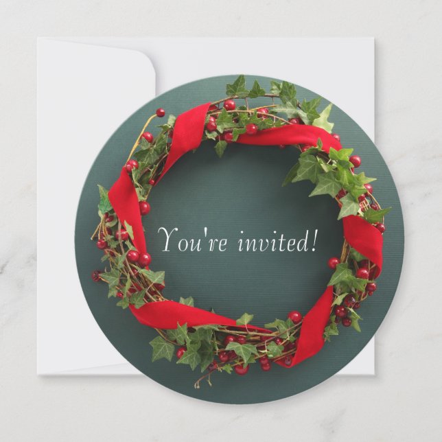 Christmas wreath with velvet ribbon invitation (Front)