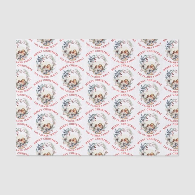 Christmas wreath with white flowers and photo tissue paper (Front)