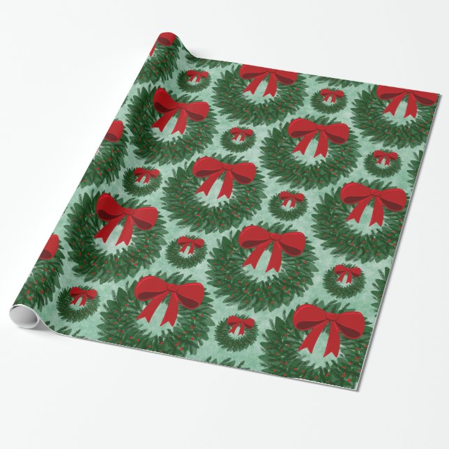 Christmas Wreath Wrapping Paper (Unrolled)