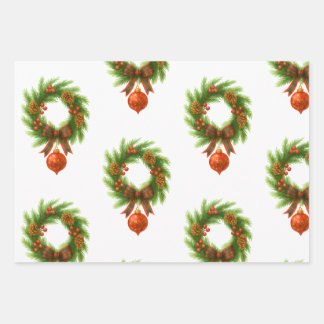 Christmas wreath wrapping paper sheets